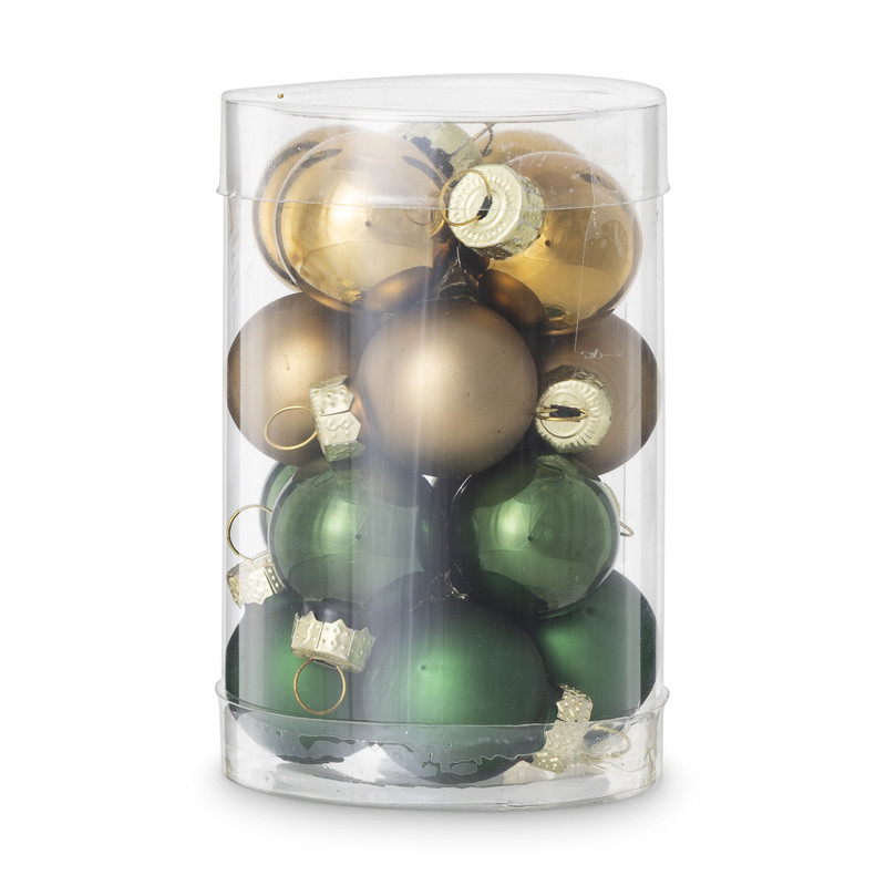 Box met kerstballen - groen - ø2.5 cm - set van 16